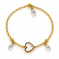 Gold Tone Heart & Crystal Charm Bracelet