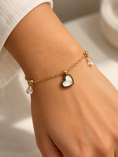 Gold Tone Heart & Crystal Charm Bracelet