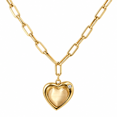 Gold Tone Heart Pendant Chain Necklace