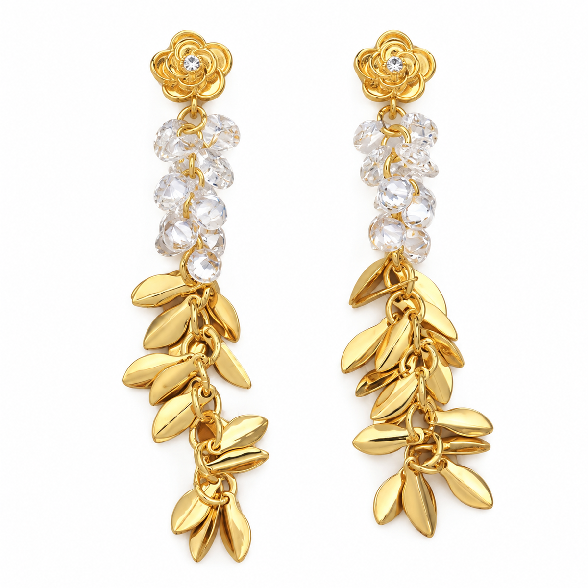Bloom Crystal Leaf Cascade Earrings