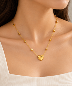 Classic Heart Charm Beaded Chain Neckpiece