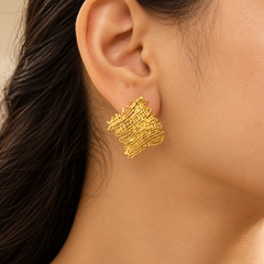 Textured Woven Gold Tone Statement Earrings