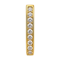 A gold-plated rectangular ring featuring a vertical channel set with seven round-cut clear gemstones, shown on a plain white background.