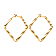Gold Tone Geometric Square Hoop Earrings