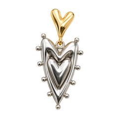 A heart-shaped pendant in polished yellow gold and silver-tone metal, featuring a layered heart design with small metallic bead accents along the sides, shown on a plain white background.