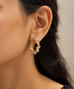 Gold-Tone Crystal Cluster Hoop Earrings