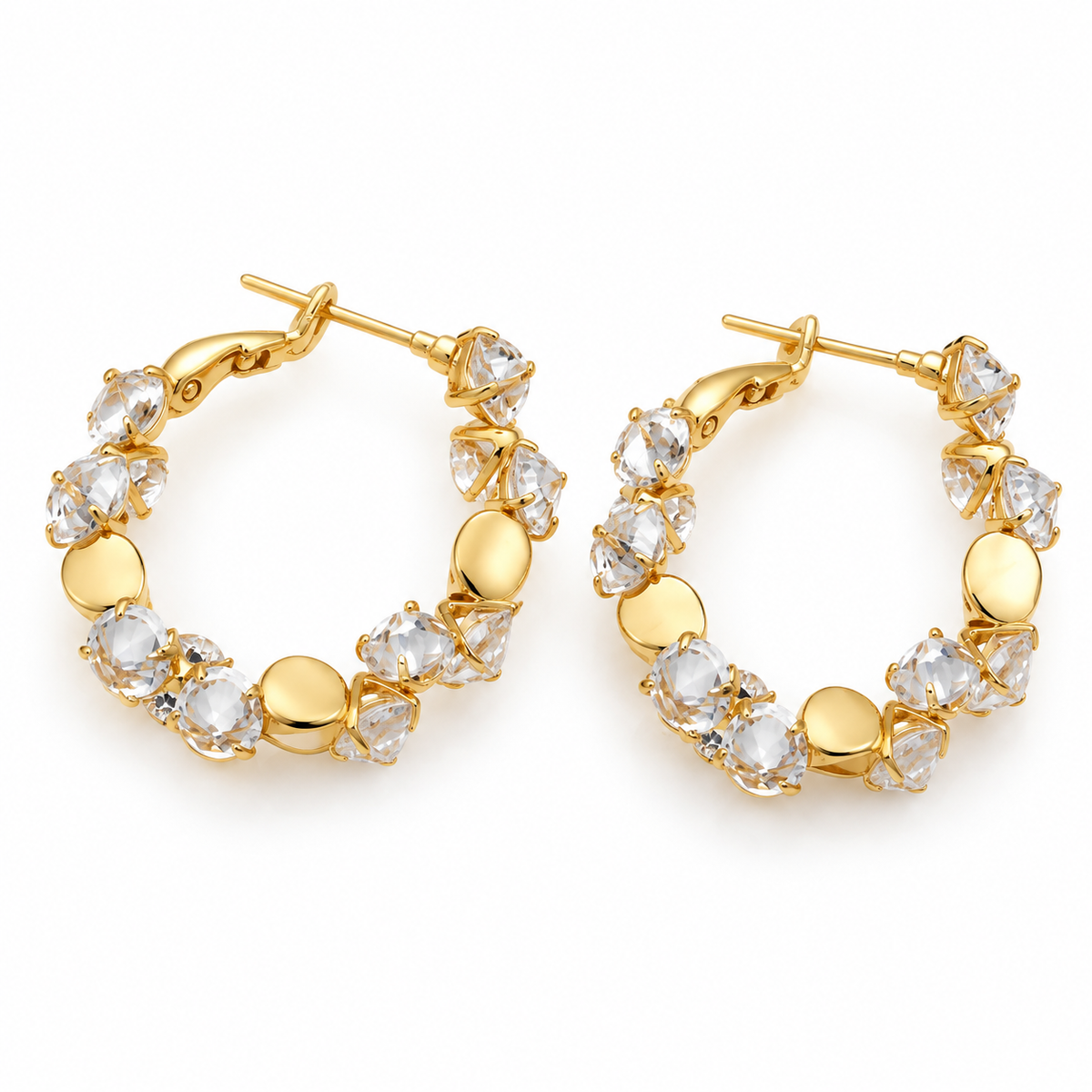 Gold-Tone Crystal Cluster Hoop Earrings