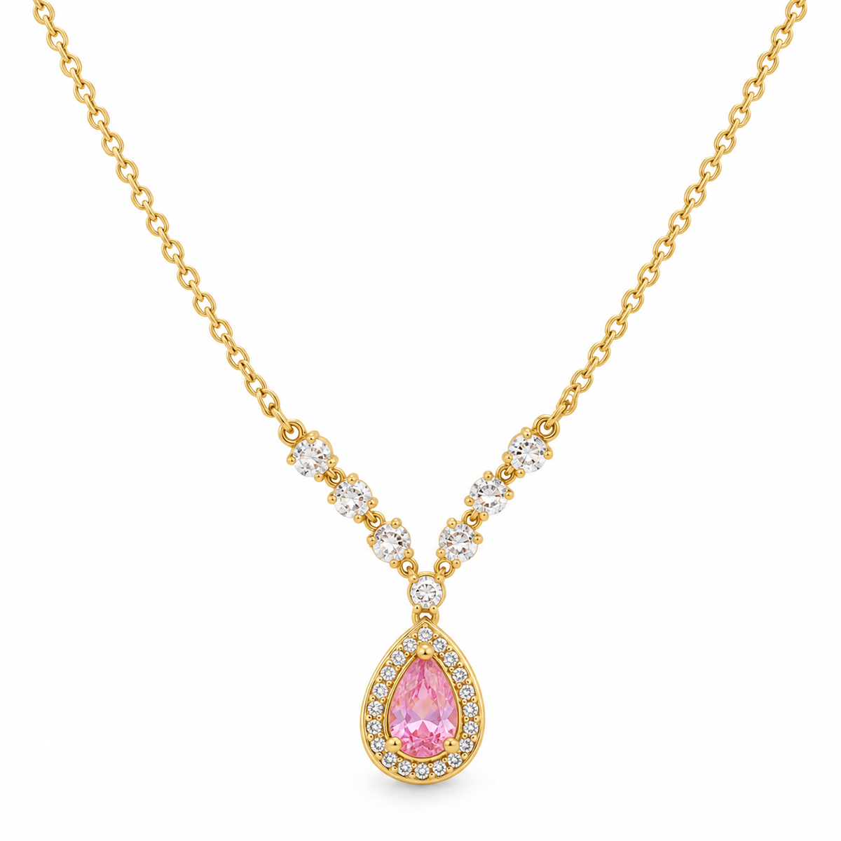 Pink Teardrop Crystal Pendant Neckpiece