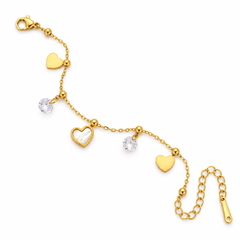 Gold Tone Heart & Crystal Charm Bracelet