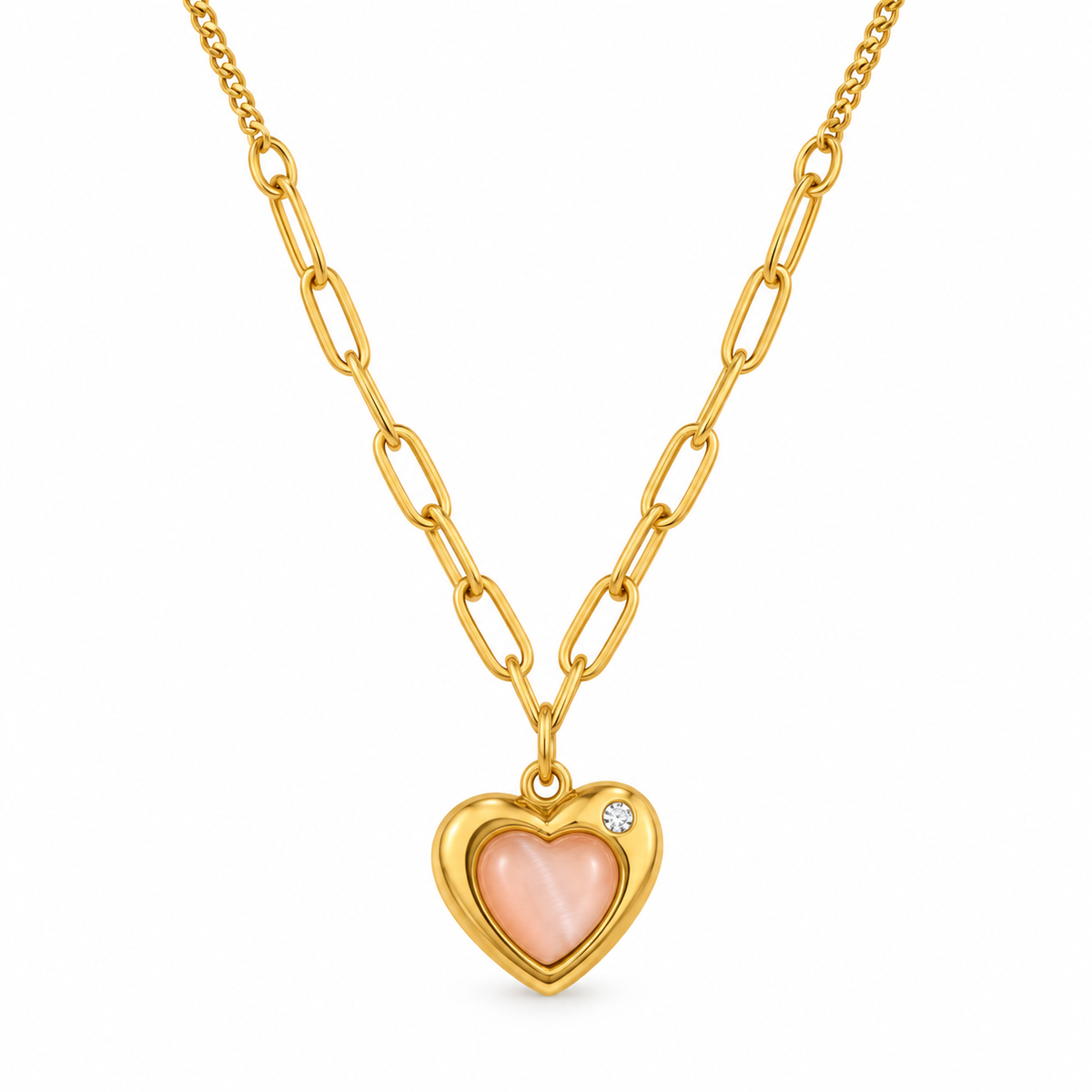 Gold Tone Heart Pendant Chain Necklace