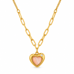 Gold Tone Heart Pendant Chain Necklace