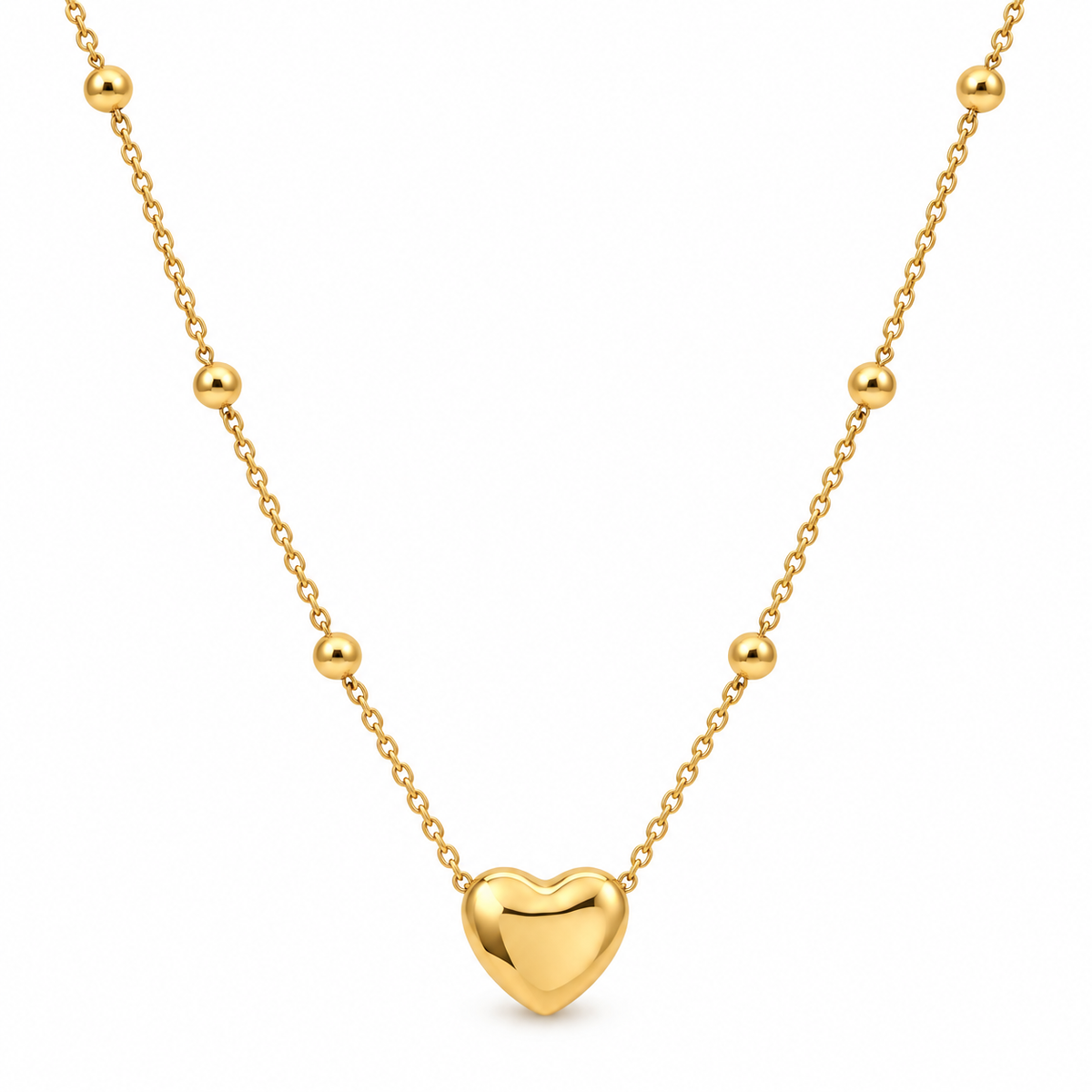 Classic Heart Charm Beaded Chain Neckpiece